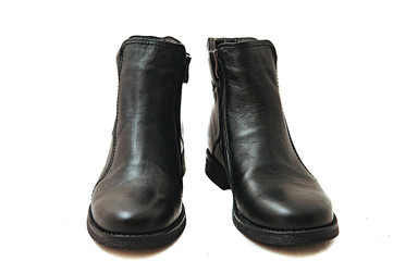 Pair of leather men's shoes isolated on white background