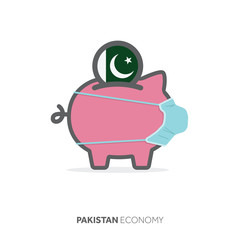 Pakistan healthcare savings. Piggy bank with medical face mask