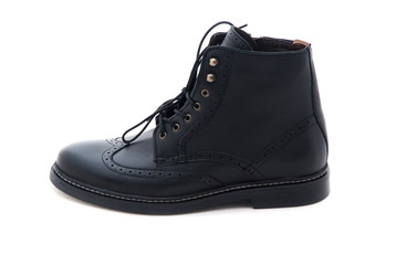 Pair of leather men's shoes isolated on white background