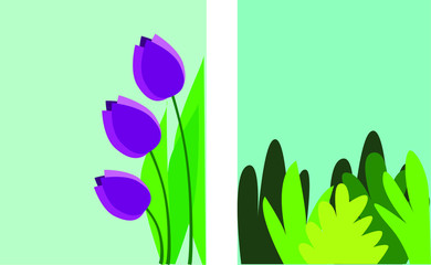 Vector illustration, spring green background with plants