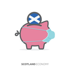 Scotland healthcare savings. Piggy bank with medical face mask