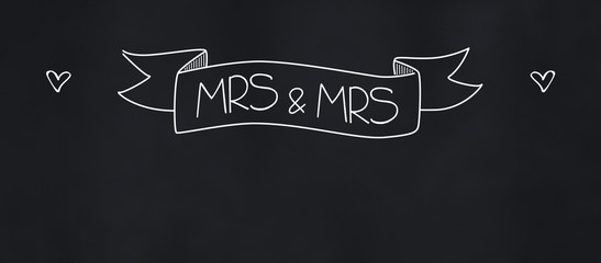 Obraz premium mrs & mrs banderole drawn on chalkboard banner