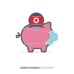 North Korea healthcare savings. Piggy bank with medical face mask