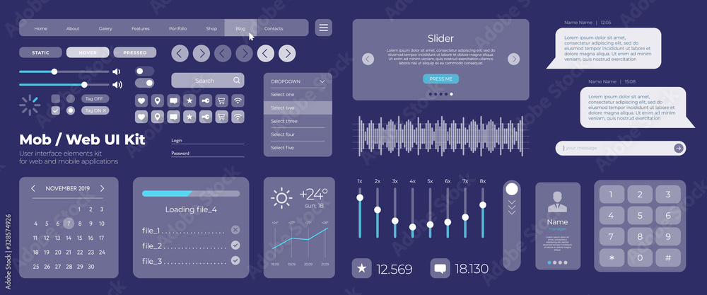 Fototapete ultimate web ui ux elements collection flat kit for mobile applications and web: icons and forms, bu