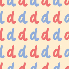 Lowercase Letter D vector repeat pattern. Lettering small glyph seamless illustration background.