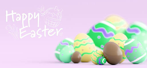 Easter composition on a color background - 3d rendering