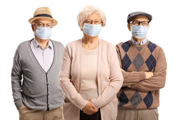 Fototapeta na wymiar Senior people with anti-virus face masks