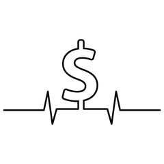 Black heartbeat or pulse with dollar sign or symbol. Vector business illustration isolated on a white background