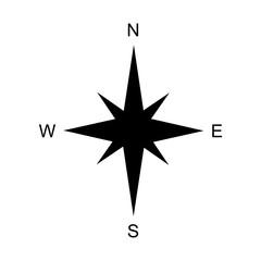 Obraz premium Black Compass rose with North, South, East and West indicated. Vector illustration isolated on a white background