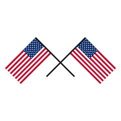 President day. Two crossed flags of america or united states of america. Vector USA flag illustration isolated on a white background
