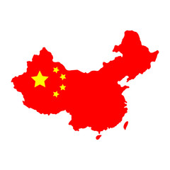Map of China. Chinese red outline with yellow stars. China flag isolated on a white background