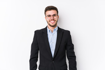 Young caucasian business man posing in a white background isolated Young caucasian business man happy, smiling and cheerful.