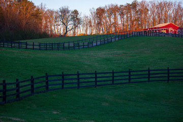Barn side view with sunset
