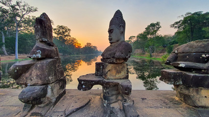 Stone Gate of Angkor Thom at South Gate of Siem Reap, Cambodia
