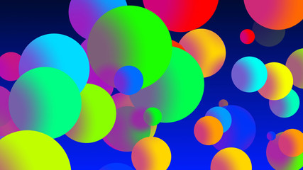 Abstract simple background with beautiful multi-colored circles or balls in flat style like paint bubbles in water. 3d render of particles, droplets of paint. Creative design background. 2