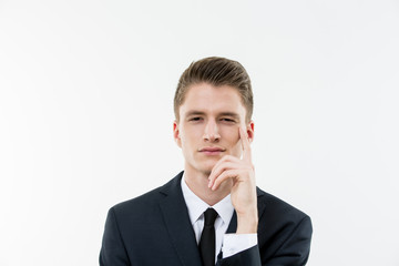 Portrait of young man on white background