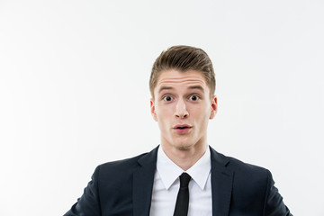 Portrait of young man on white background