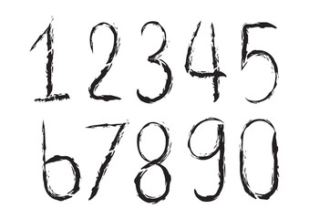 Vector set of calligraphic numbers vector illustration, brush lettering, elements design, Paintbrush stroke.