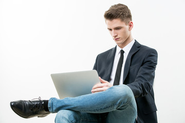 Portrait of young man on white background