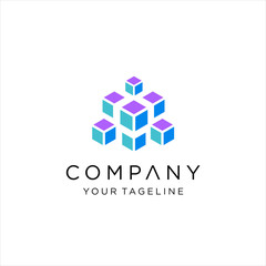 Fototapeta premium Geometric cube of 8 smaller isometric cubes. Abstract design element. Science or construction concept. Black outline 3D vector object.