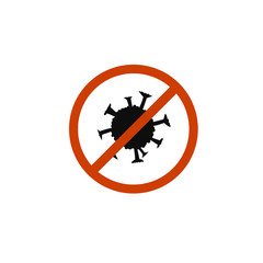 Corona virus icon with red stop sign on white background. Pandemic and coronavirus outbreaks