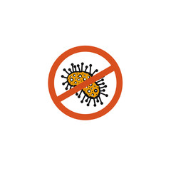 Corona virus icon with red stop sign on white background. Pandemic and coronavirus outbreaks