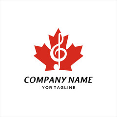Obraz premium music logo design vector template illustration with red Canada maple lea