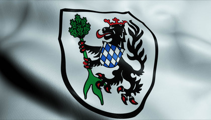 3D Waving Germany City Coat of Arms Flag of Gundelfingen an der Donau Closeup View