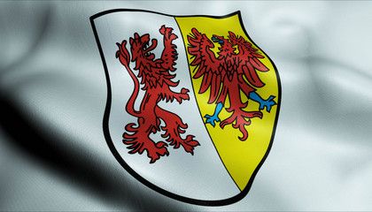 3D Waving Germany City Coat of Arms Flag of Geisingen Closeup View