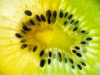 half slices green and yellow kiwi back lit abstract texture