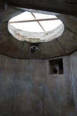 Location for the machine gun armory and gun turret in German second world war bunker in Cap Ferret, France.
