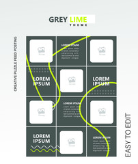 modern social media post feed, instagram feed, blue, yellow, ADVENTURE, green, navy blue, yellow minimalist, modern