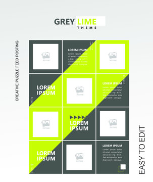 modern social media post feed, instagram feed, blue, yellow, ADVENTURE, green, navy blue, yellow minimalist, modern