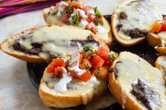Molletes, Vegetarian Mexican Food With Beans and Cheese