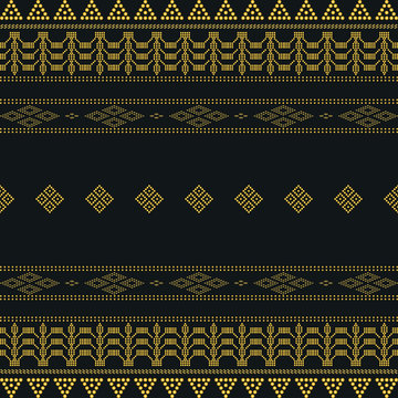 Seamless geometric ornamental vector pattern with dots gold color. Abstract background motif ulos. creative design cloth pattern. tribal ethnic design. Fabric print
