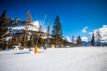 Fototapeta premium Winter landscape in Dolomites Mountains, Italy