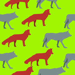fox and wolf wallpaper, background. vector pattern.