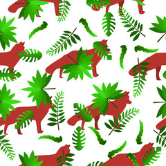 leafes and fox wallpaper, vector pattern.