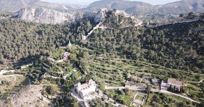 Picturesque aerial view of historic city of Xativa in spring day, Spain