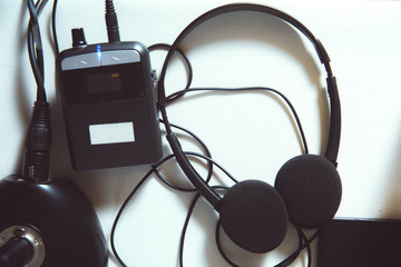 headphones used for simultaneous translation equipment simultaneous interpretation equipment .