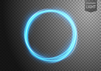 Abstract blue circle of light with a transparent background, isolated and easy to edit