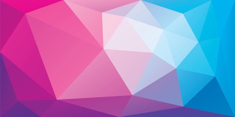 Polygonal background of triangles in pink and blue colors. Triangular banner template. Low poly mesh gradient in origami style. Vector eps8 illustration.