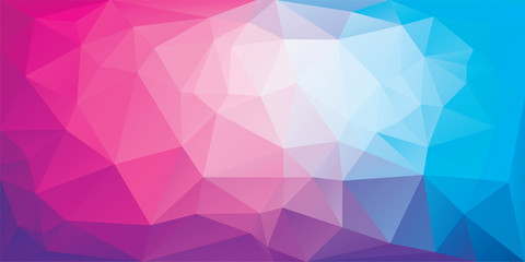 Polygonal background of triangles in pink and blue colors. Triangular banner template. Low poly mesh gradient in origami style. Vector eps8 illustration.