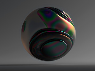 3d render of abstract art of surreal 3d ball in organic curve round wavy smooth and soft bio form in orange metal material with glossy and matte surface and round pattern in rainbow gradient color