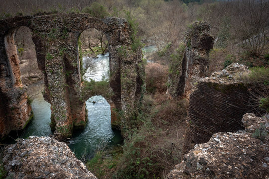 Roman aqueduct of ancient Nikopolis that starts from the northern end of the valley of the Louros, near the village of St. George, north of Filippiada, Preveza, Greece.