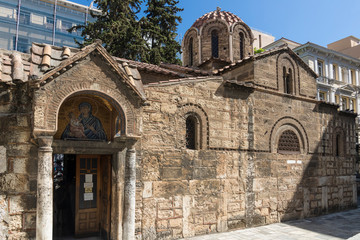 View of Church of Panagia Kapnikarea in Athens . Famous places in Athens - capital of Greece. Ancient monuments.