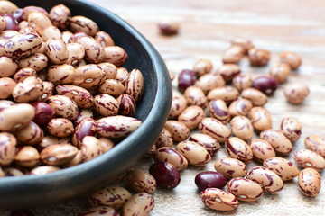 Raw bean grains (Phaseolus vulgaris) displayed in bowl