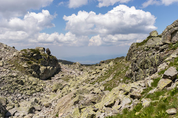 Fototapeta na wymiar Trail from Scary Lake to Kupens peaks, Rila Mountain, Bulgaria
