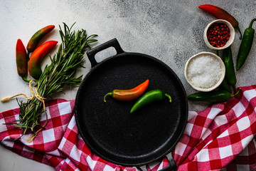 Cooking concept with spices and pan
