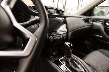 Fototapeta premium Interior view of car with black salon